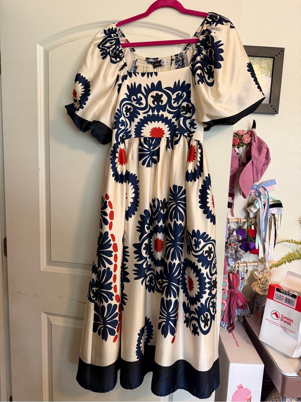 Piper & Scoot Navy and Cream Floral Midi Dress